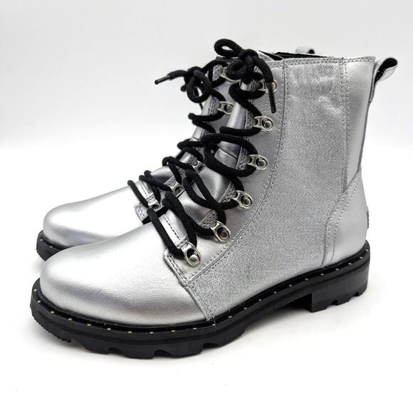 Sorel Shoes - Sorel Lennox Lace-Up Ankle Boots Round Toe Women's Silver Metallic Size US8 EU39